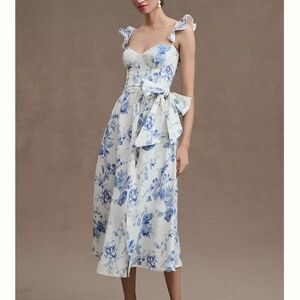 V. Chapman Vera Ruffle-Strap Corset Side-Slit Midi Dress